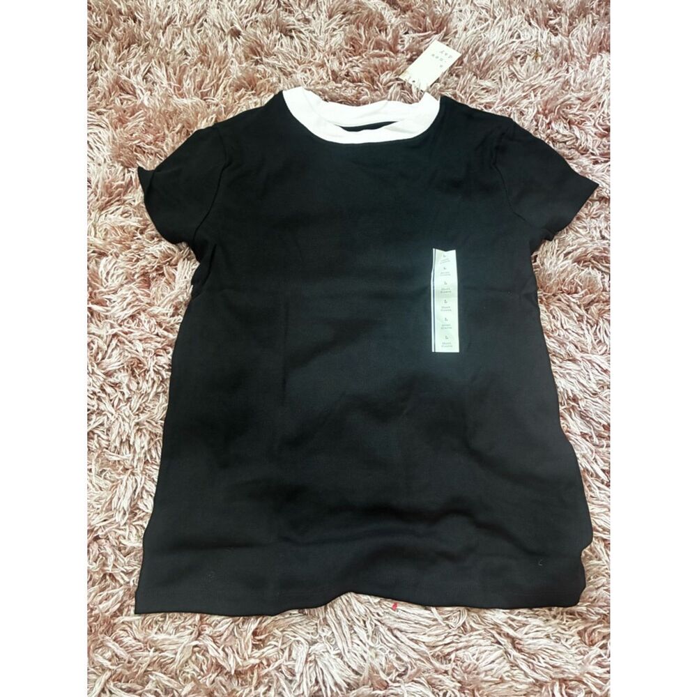 a new day Black Short Sleeve Tee with White Crew Neck Large